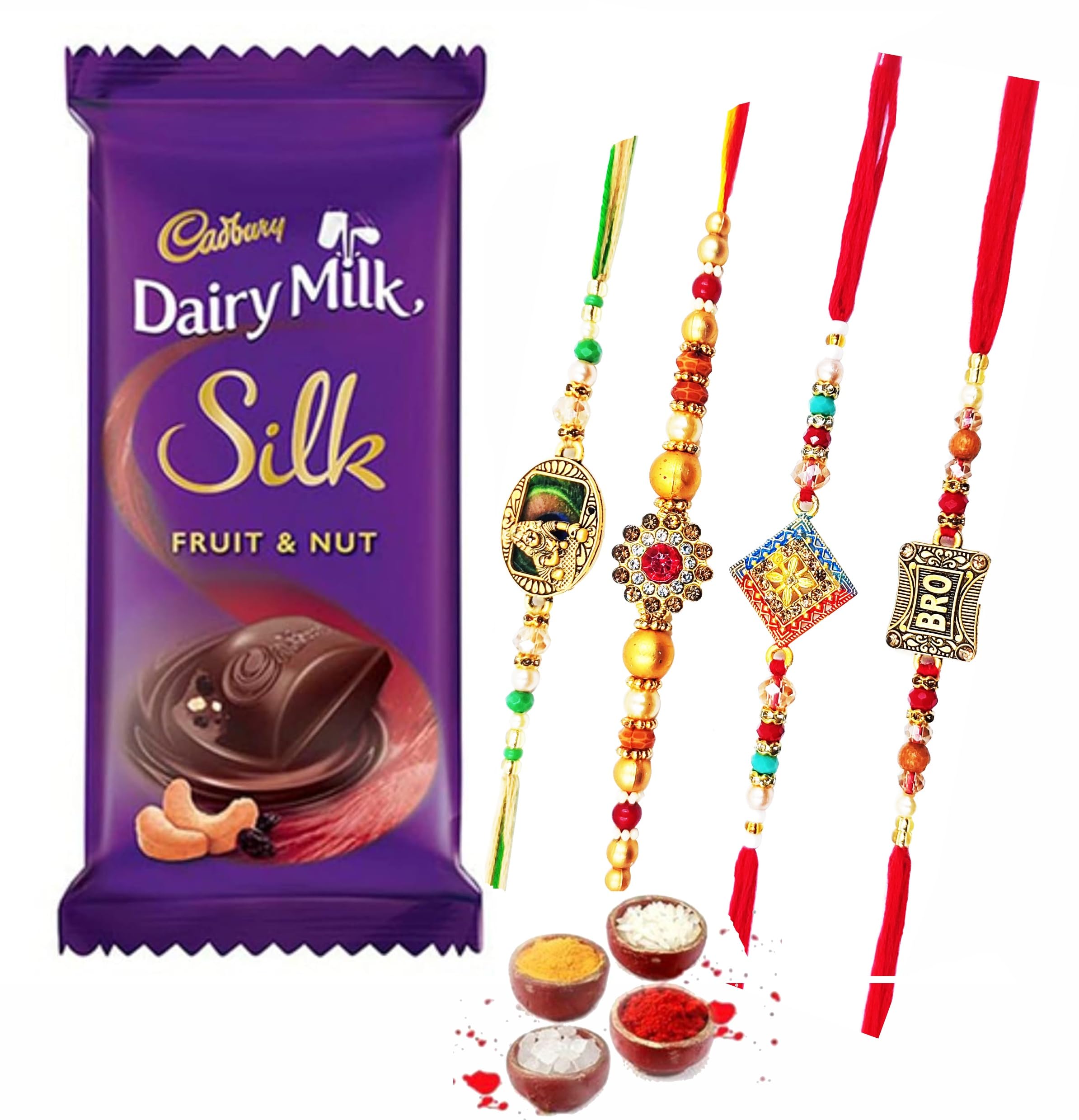 Rakhi with Chocolate for Brother/Bhai - 4 rakhi with Cadbury Dairy